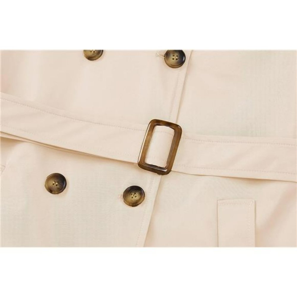 Double Breasted Trench Coats Mid-Length Belted Overcoat Long For Women - Picture 4 of 7